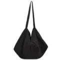 Black plaid canvas shoulder bag, large capacity casual commuting tote bag with long handles. - Black