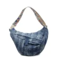 Casual τσάντα στήθους χιαστί από denim, vintage wash sling bag με κεντημένο ιμάντα. - Μπλε