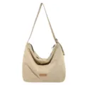 Bolso de lona casual para mujer, bolso hobo holgado con cierre de cremallera y gran capacidad. - Caqui