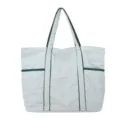 Γκρι τσάντα tote από καμβά με πράσινα χερούλια, casual γυναικεία τσάντα ώμου για καθημερινή χρήση. - Μπλε