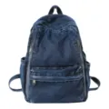 Casual denim backpack for women, small student school bag, stylish solid color travel daypack. - Dark Blue