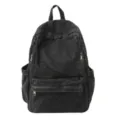 Casual black denim backpack for women, stylish small travel daypack for daily college use. - Black