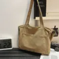 Khaki canvas shoulder bag, large capacity casual crossbody handbag for daily commuting travel. - Khaki
