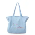 Bolso tote de nailon azul claro, bolso de hombro informal de gran capacidad con bordado bonito. - Azul claro