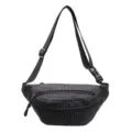 Black grid fanny pack crossbody bag commuter style lightweight sports waist bag variant - Black