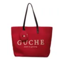 Red canvas tote bag large capacity casual shoulder bag for commuter travel and daily shopping use - Red with Pendant