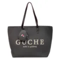 Korean style large capacity canvas tote bag casual commuter shoulder handbag with small pouch - Black With Pendant