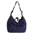 Navy blue canvas hobo shoulder bag with black adjustable strap, casual daily commuter tote. - Dark Blue