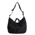 Black nylon shoulder bag, casual crossbody hobo bag with adjustable strap for commute. - Black