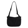 Black nylon crossbody shoulder bag for women, casual workwear style retro daily use. - Black