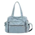 Vintage μαλακή τσάντα tote από τζιν για γυναίκες, μεγάλη χωρητικότητα casual τσάντα ώμου. - Ανοιχτό μπλε