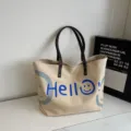 Korean style canvas tote bag 2025 new large capacity shoulder bag casual handbag - Off White