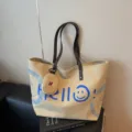 Korean style canvas tote bag large capacity shoulder handbag casual daily commuter bag - Khaki With Pendant