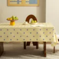 Rectangular tablecloth in cream yellow with blue star pattern for dining table variant. - 65x65cm / Star
