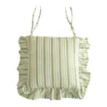 Green and white striped cotton chair cushion with cute ruffles and convenient ties for home decor. - 40x40cm / Green And White Stripes