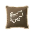 Decorative throw pillow cover with cute embroidered dog and plush fringe edge for sofa bed. - 45x45cm / Coffee Base Puppy