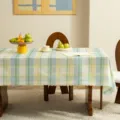 Plaid tablecloth in blue, green and yellow with scalloped edges for dining table decor. - 65x65cm / Lime Plaid
