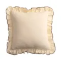 Beige pure cotton throw pillow cover with brown ruffle edge for sofa living room decor. - Beige
