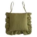 Green striped cotton chair cushion with ruffles and ties, French vintage style seat pad. - 40x40cm / Forest Green Stripe