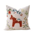 Nordic style embroidered cushion cover with Dala horse design for living room sofa bedroom decor - 45x45cm Pillowcase / Childhood Notes Polyester-Linen Embroidered Pillowcase
