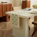 Green palm tree cotton table runner, boho style fabric dining table decor for home. - 35x150cm / Palm Cotton Line Printed Tassels Table Runner