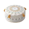 Nordic bohemian floral printed round floor cushion with yellow tassels for living room cozy. - Cover Only / Huaping