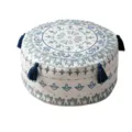 Round floor pouf cushion with Nordic geometric mandala pattern and blue tassels for home. - Cover Only / Qingsi