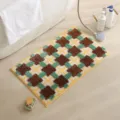 Alfombra de baño retro absorbente secado rápido copetudo antideslizante a cuadros para el hogar. - 50x80cm / Cuadrícula Vintage Cuadrado Cuadros Marrón