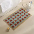 Alfombra de Baño Absorbente de Secado Rápido Retro Antideslizante Diseño de Cuadrícula - 50x80cm / Cuadrícula Vintage Cuadrado Cuadros Rojo