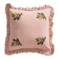 Pink ruffled throw pillow cover with embroidered loquat fruit patterns for living room sofa use. - 45x45cm / Pink