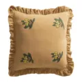 Ruffled embroidered throw pillow cover with cute fruit pattern, soft cotton fabric for sofa. - 45x45cm / Ochre Yellow