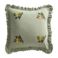 Green ruffle pillowcase with loquat embroidery, cozy decorative cushion cover for sofa. - 45x45cm / Green