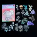 Holographic PET flower sticker bag with 45 pieces, perfect for DIY journaling and crafts. - Feast Of Flowers