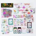 Lot de stickers PET dorés, libellule vintage scarabée journal déco matériel DIY. - Désert Vert / 30 Feuilles