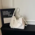 Casual retro large capacity slouchy shoulder tote bag stylish commuter handbag with pouch - Off White
