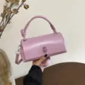 Koreanische minimalistische einfarbige Handtasche, stilvolle Umhängetasche aus PU-Leder. - Ohne Anhänger / Lila