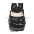 Casual outdoor rugzak met trekkoord, zwart-beige kleurenblok schooltas voor reizen. - Zwart