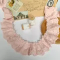 Borde de encaje de algodón rosa de 4,5cm con bordado de lazo, tela plisada vintage para costura. - Rosa