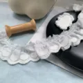 Borde de encaje de algodon con corazon blanco 4.5cm plisado bordado para cuello de ropa DIY. - 4.50cm / Blanco