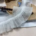 Ribete de encaje plisado de gasa a lunares blancos, 10 cm de ancho para decoracion. - 10cm / Blanco