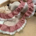 Ribete de encaje plisado a cuadros rojo y blanco de 4 cm de ancho para manualidades DIY. - Rojo