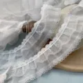 Primer plano de ribete de encaje de gasa plisada de lunares blancos, accesorio DIY delicado. - 6cm / Blanco