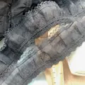 Detalle de ribete de encaje negro, gasa plisada de doble capa para puños Lolita DIY. - 6cm / Negro