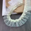 5cm Doble Capa Malla Pompon Encaje Ribete Fleco DIY Costura Ropa De Muñeca Cortina Decor - 5cm / Beige