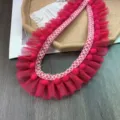 Cinta De Encaje Doble Capa Malla Pompón 5cm Ancho DIY Manualidades Costura Decoración Ropa - 5cm / Rosa rojo