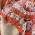 5cm wide red double layer organza ribbon rose lace trim for doll clothes decoration - 5cm / Red