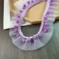 Purple lace trim with pom-poms and mesh ruffles, 5cm width for DIY crafts and sewing. - 5cm / Purple