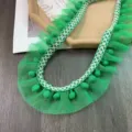 Green double layer tulle pom pom lace trim 5cm wide DIY crafting sewing costume decoration - 5cm / Grass Green