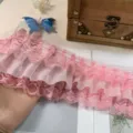 10cm 3-layer pink chiffon lace ruffle trim for DIY doll dress sewing craft decoration detail - Pink