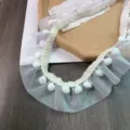 Ribete de encaje de pompones de malla de doble capa blanca de 5 cm para manualidades de bricolaje - 5cm / Blanco